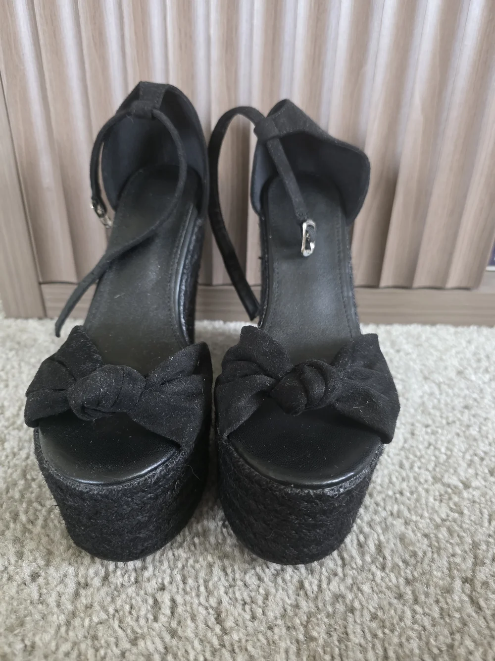 Black Bow Platform Ankle-Strap Heels